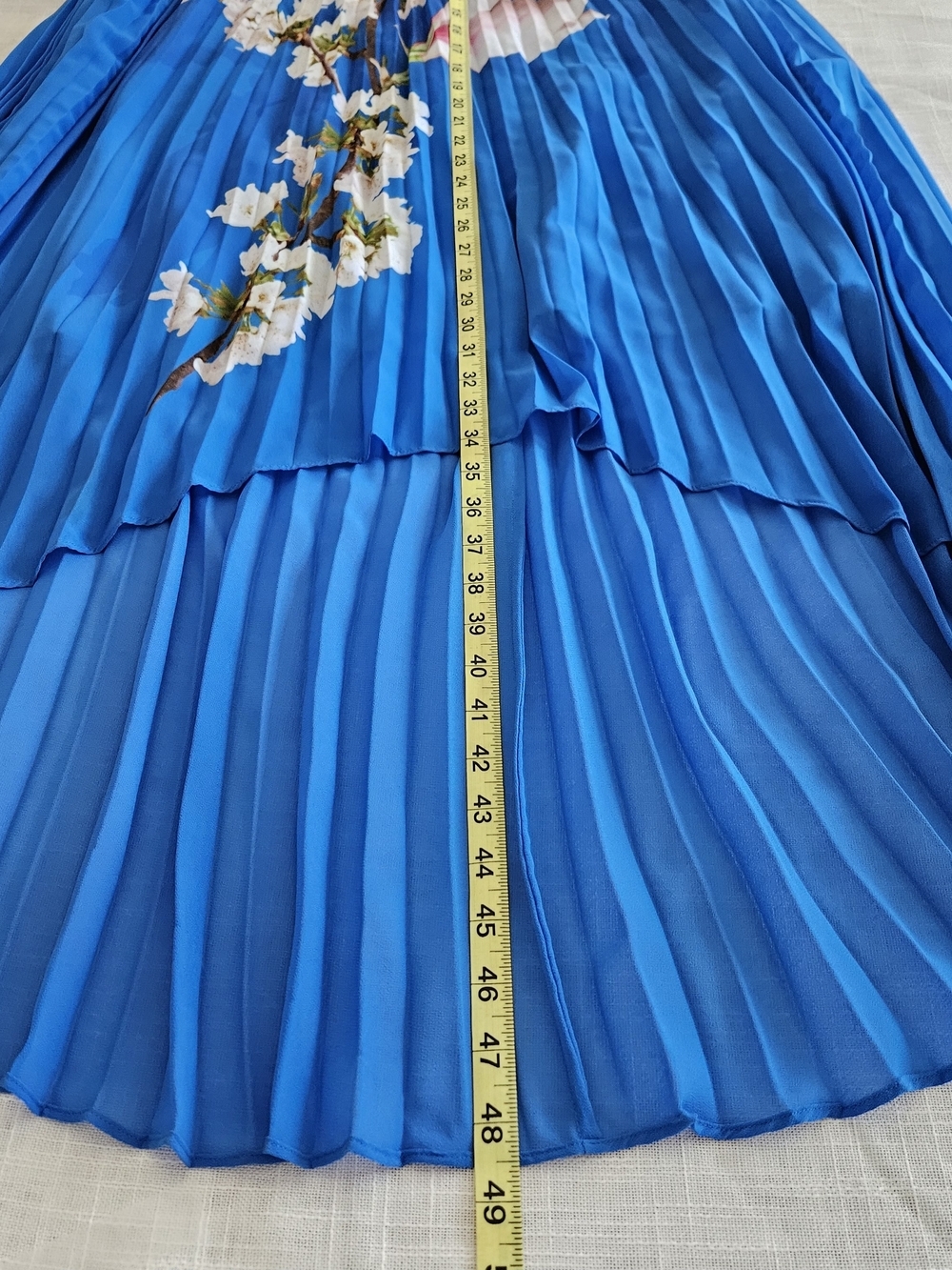 Ted Baker London Melma Blue Floral Pleated Off-Shoulder High-Low Maxi Dress - Picture 14 of 15